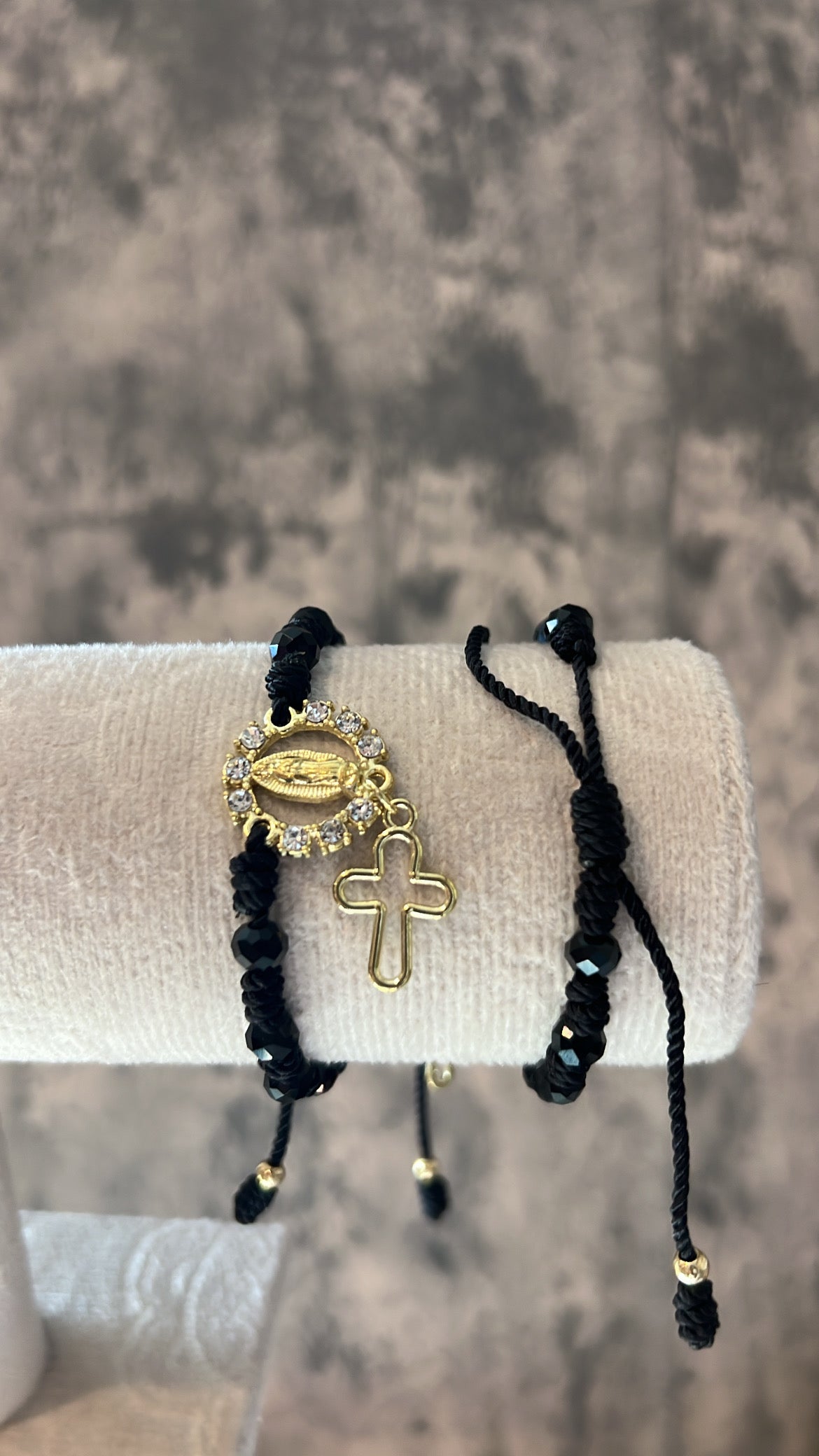 Black rosary lupita bracelet adjustable