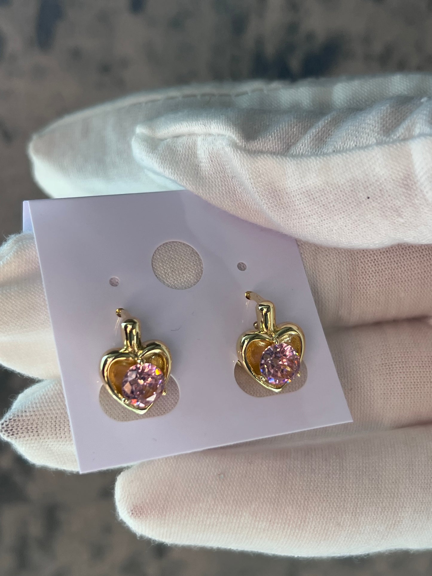 Pink heart small hoops gold laminated