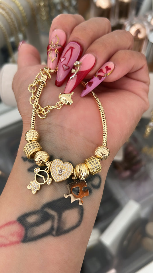 Autism mouse charms gold laminated bracelet