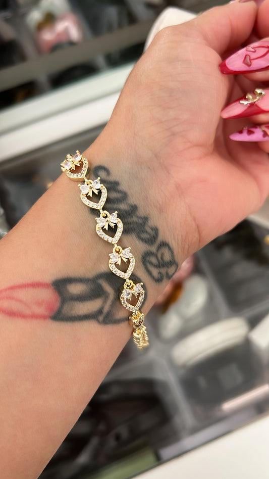 Coquette bows hearts gold laminated bracelet