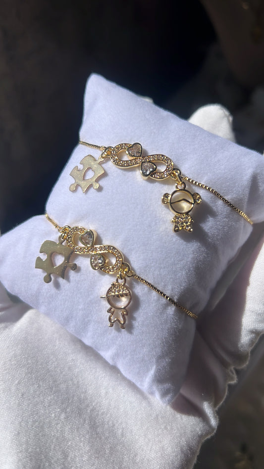 Autism infinity hearts gold laminated adjustable bracelet