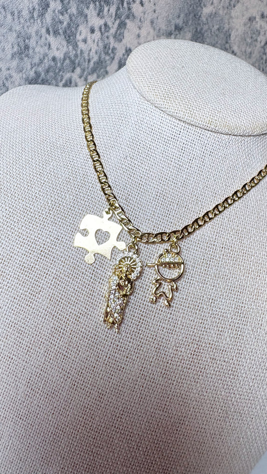 Autism San Judas gold laminated necklace