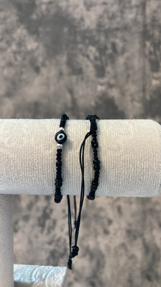 Black evil eye adjustable bracelet