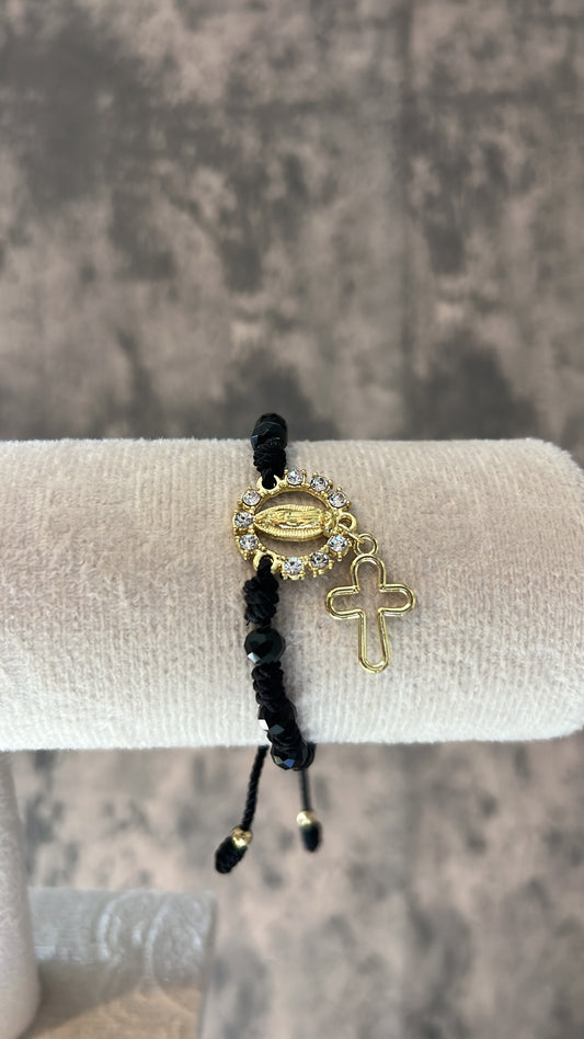 Black rosary lupita bracelet adjustable