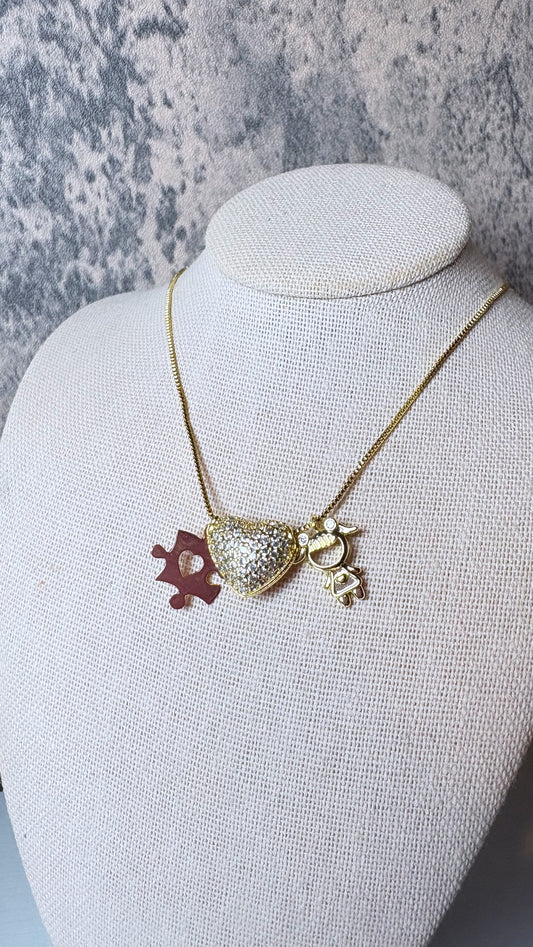 Autism stones heart girl stainless steel necklace