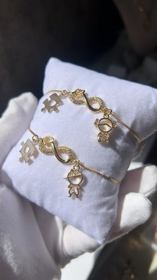 Autism heart infinity gold laminated bracelet adjustable