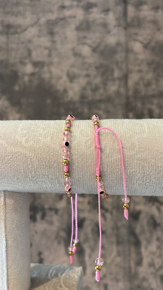 Pink evil eyes adjustable bracelet