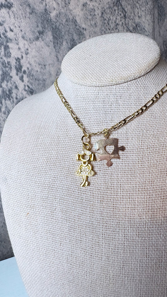 Autism girl gold laminated necklace