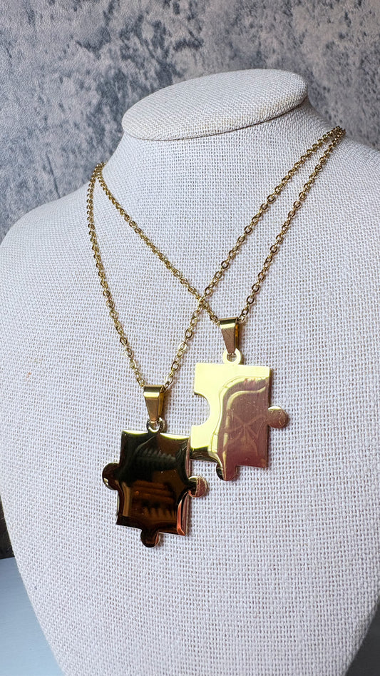 Autism puzzle 2 stainless steel necklace set