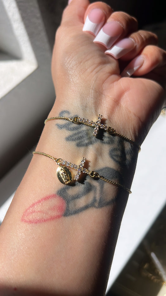 Cross gold laminated bracelet adjustable