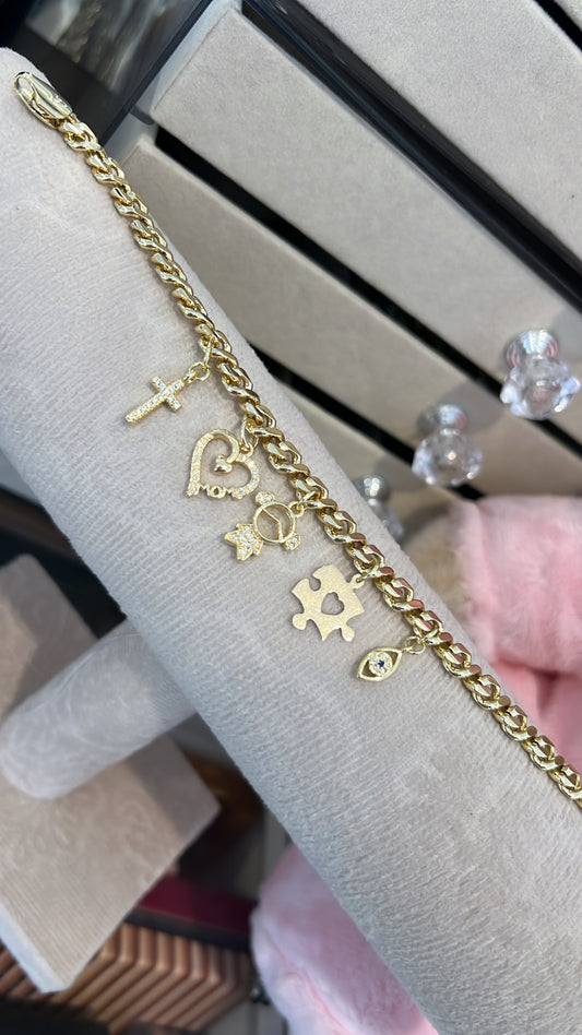 Autism charms bracelet gold laminated
