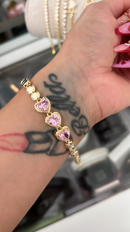 Alice pink hearts gold laminated bracelet