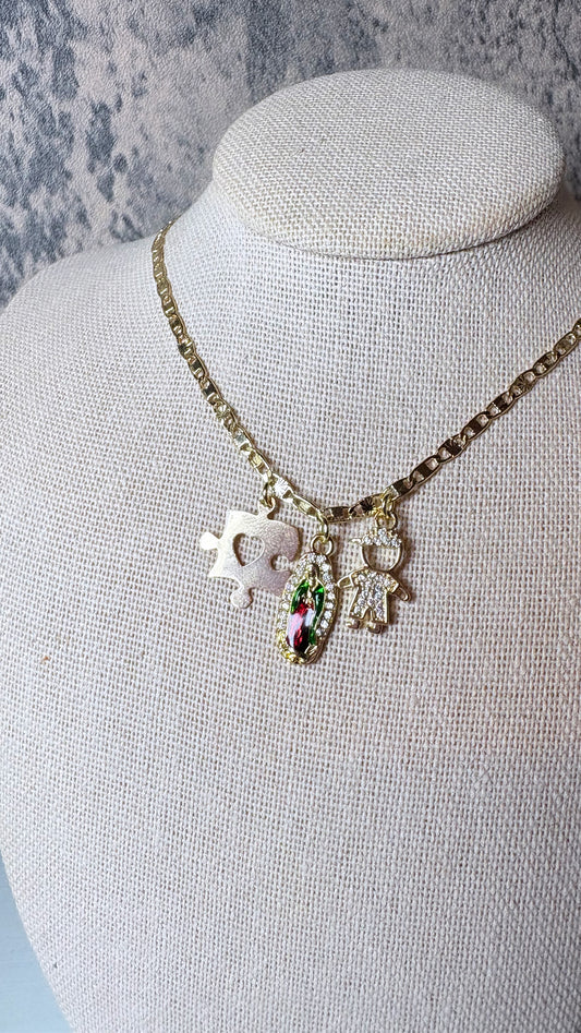 Autism Virgin Mary boy gold laminated necklace