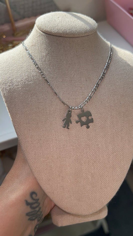 Autism silver laminated necklace