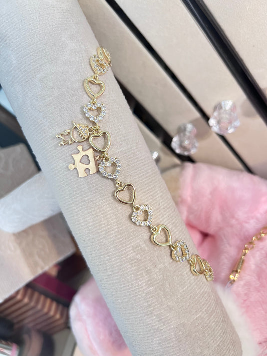 Autism hearts gold laminated bracelet