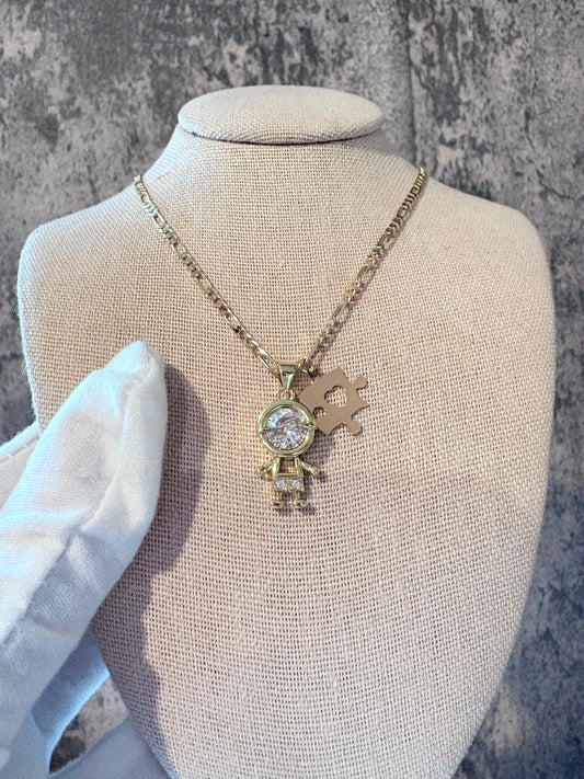 Autism boy charm gold laminated necklace