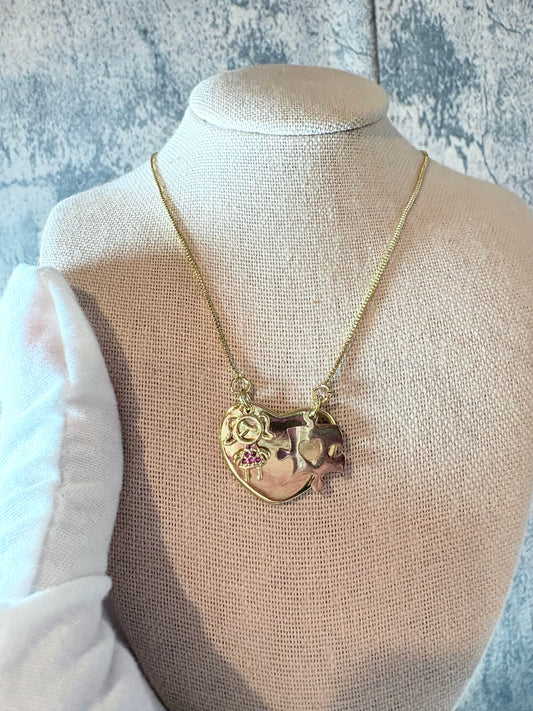 Autism heart gold laminated necklace