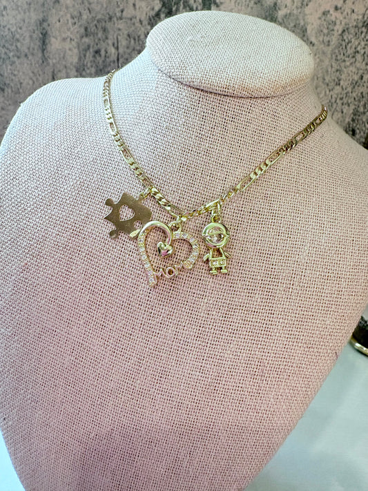 Autism mom heart gold laminated necklace