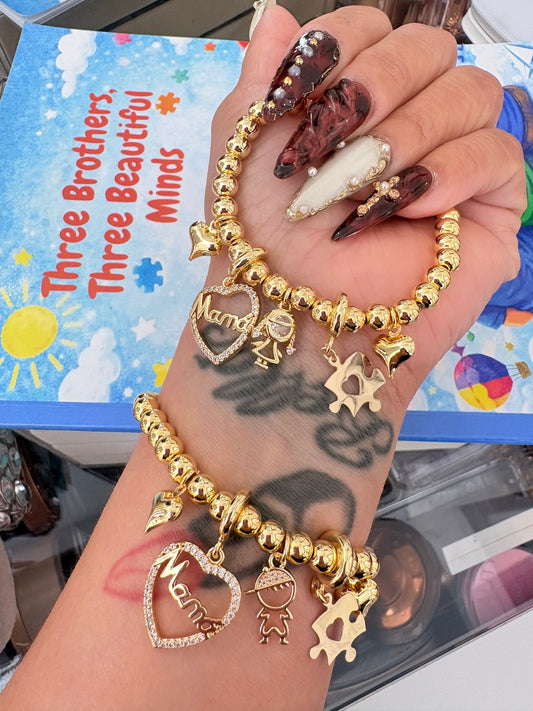 Autism Heart mama gold laminated bracelet
