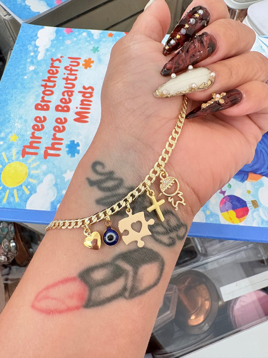Autism charms boy gold laminated bracelet
