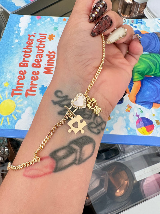 Autism white heart girl gold laminated bracelet