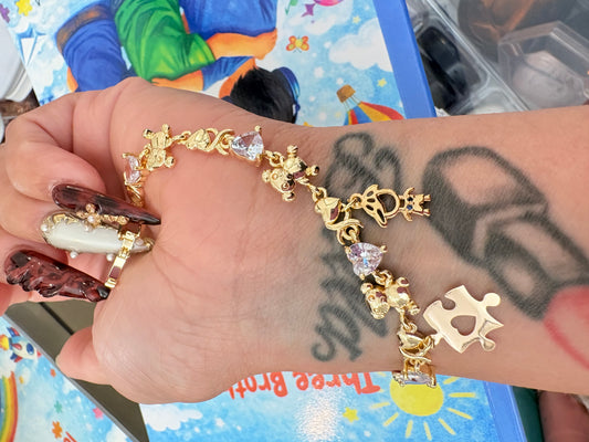 Autism boy Bear hearts gold laminated bracelet