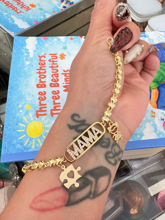 Autism Mama love hearts gold laminated bracelet