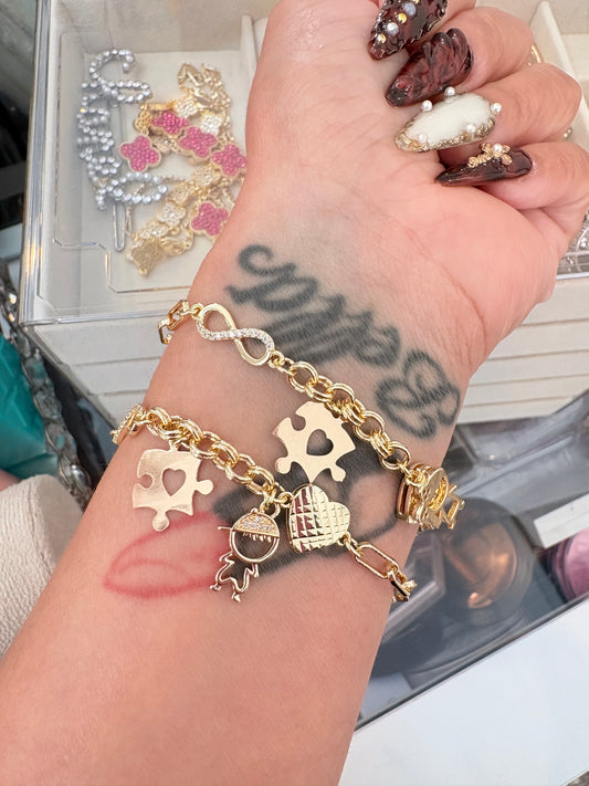 Autism heart infinity gold laminated bracelet
