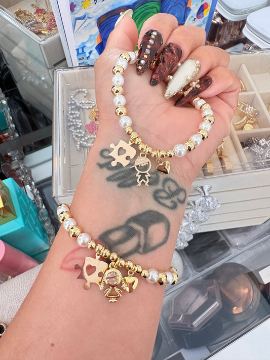 Autism heart gold laminated stretchy bracelet