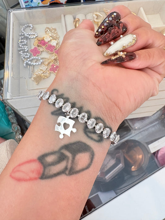 Autism silver laminated adjustable bracelet