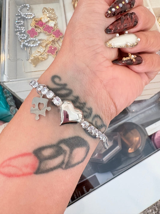 Autism heart silver laminated bracelet