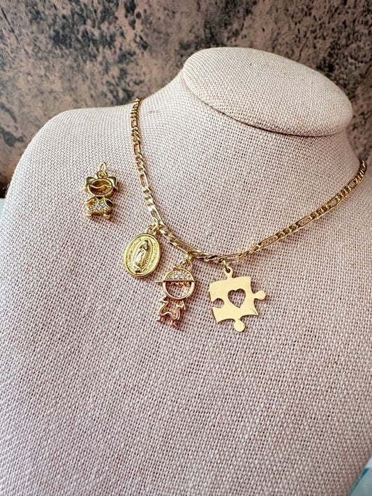 Autism Virgin Mary gold laminated necklace