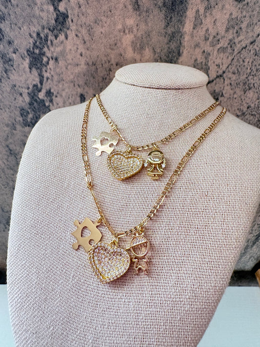 Autism stones heart gold laminated necklace