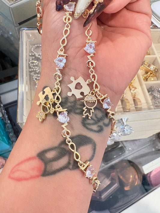 Autism love hearts infinity gold laminated bracelet