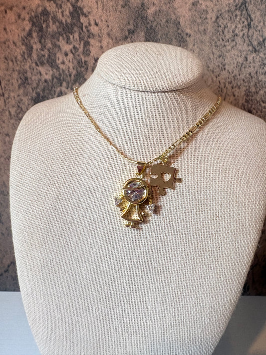 Autism girl gold laminated necklace
