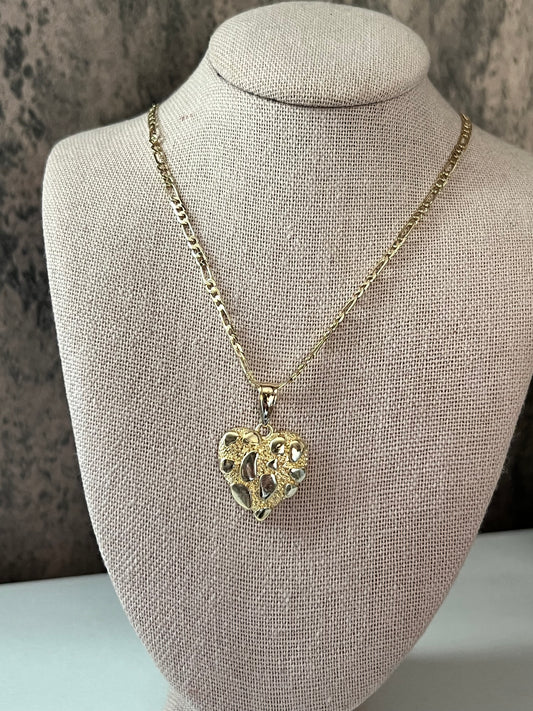 Nugget heart gold laminated necklace