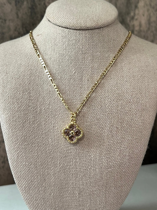 Alyssah pink stones gold laminated necklace