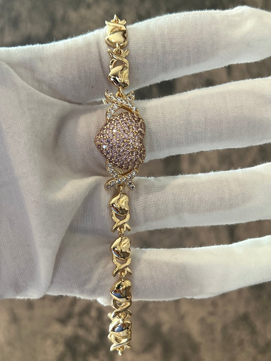 Pink xoxo heart gold laminated bracelet