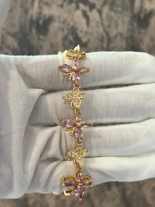 Pink butterfly gold laminated bracelet
