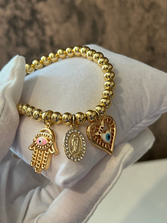 Evil eye gold laminated charms bracelet