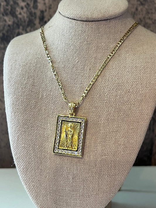 San Judas stones gold laminated necklace