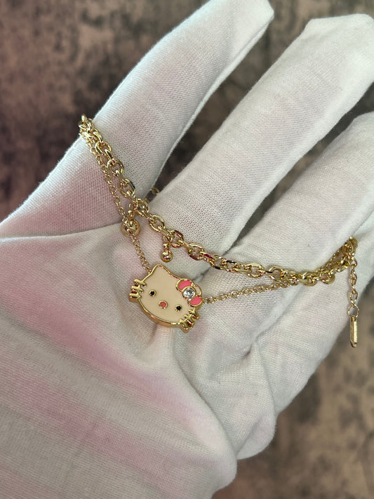 Hello kitty double chain gold laminated bracelet