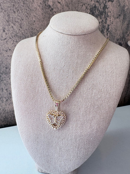 Butterfly pink nugget gold laminated necklace
