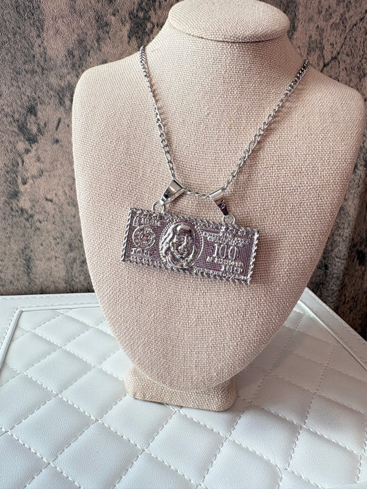 Silver laminated bill necklace