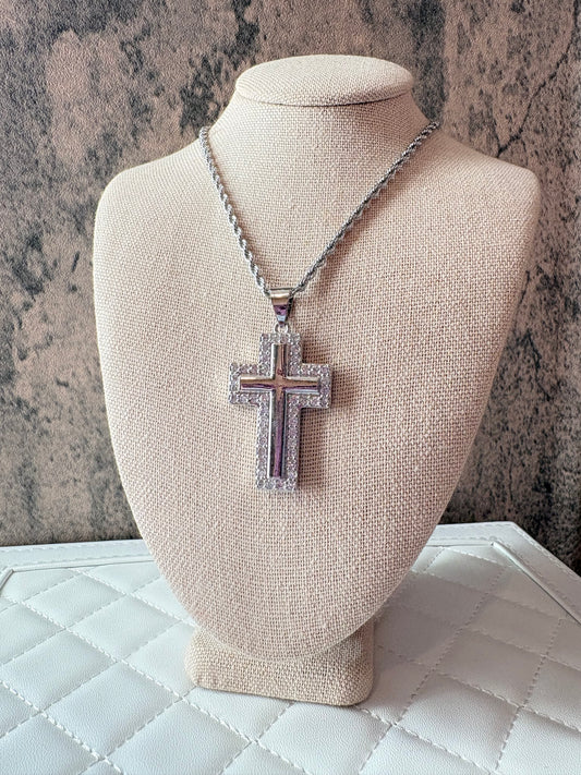 Silver laminated cross necklace