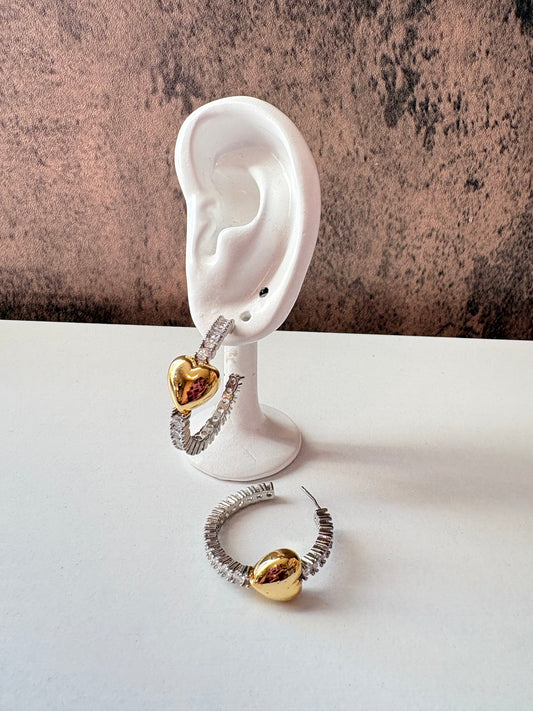 Silver laminated stone heart hoops