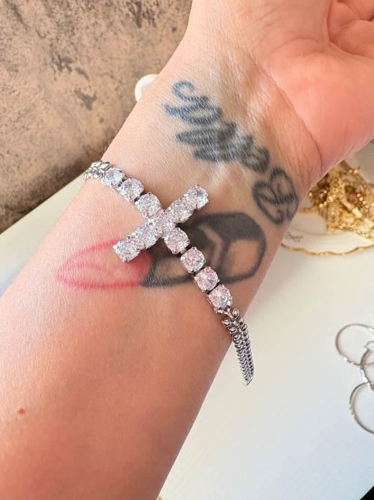 Silver laminated cross bracelet