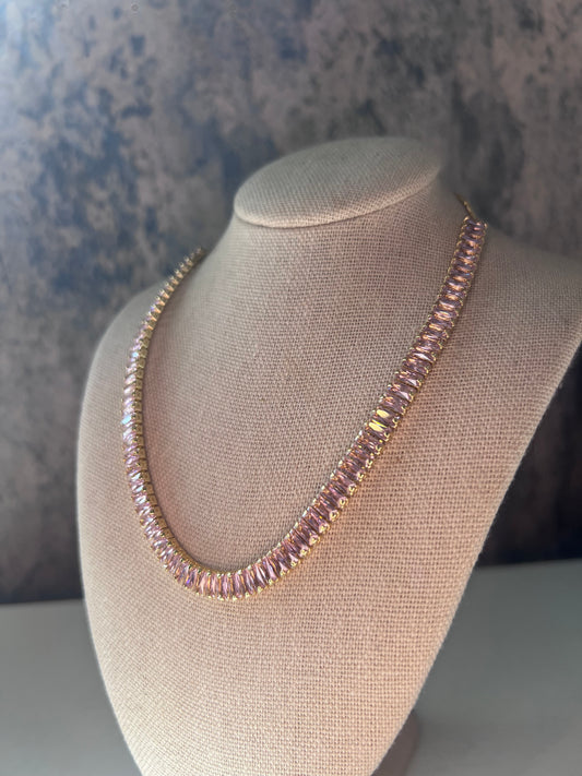 Tennis pink gold laminated necklace
