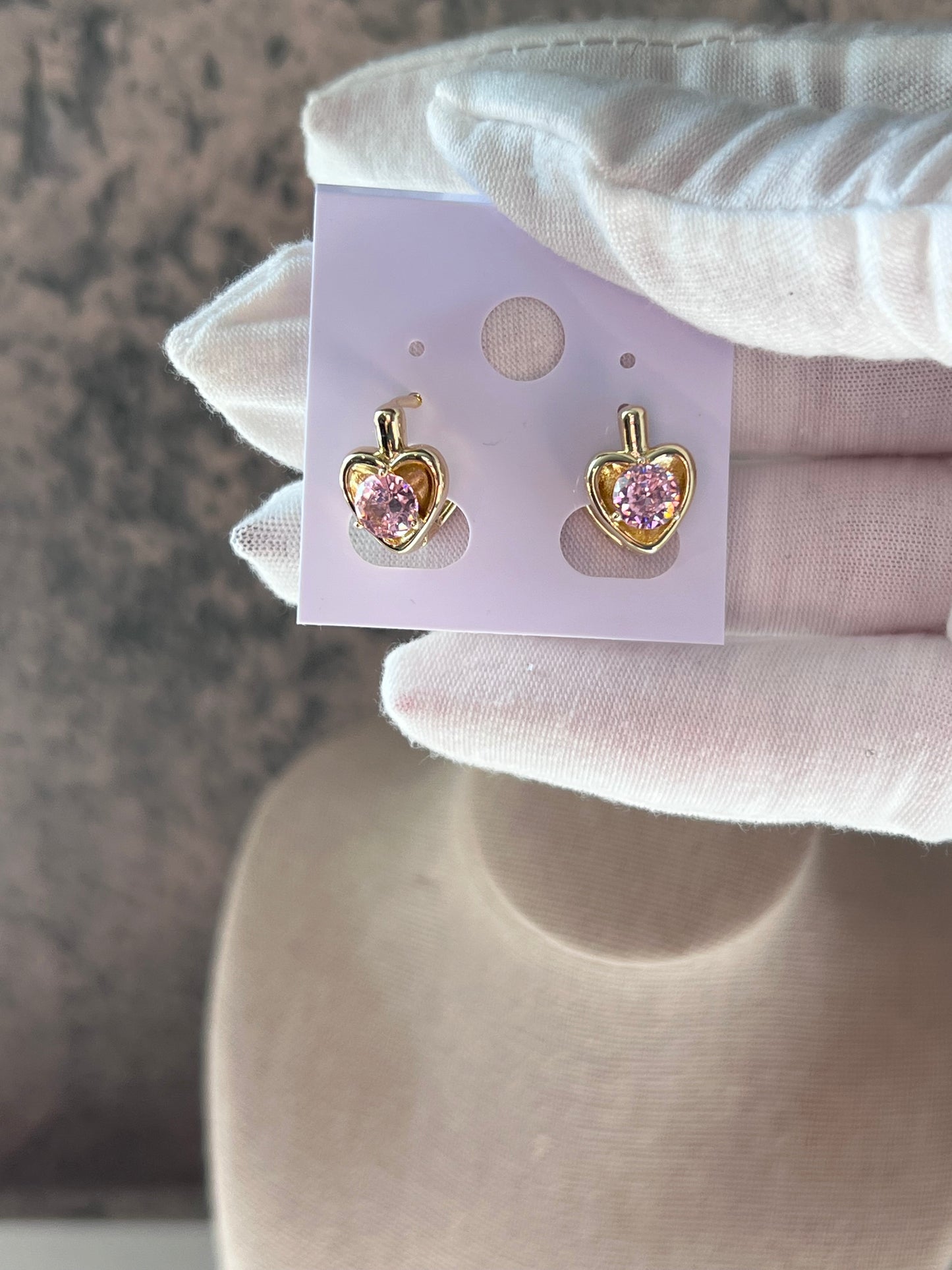 Pink heart small hoops gold laminated