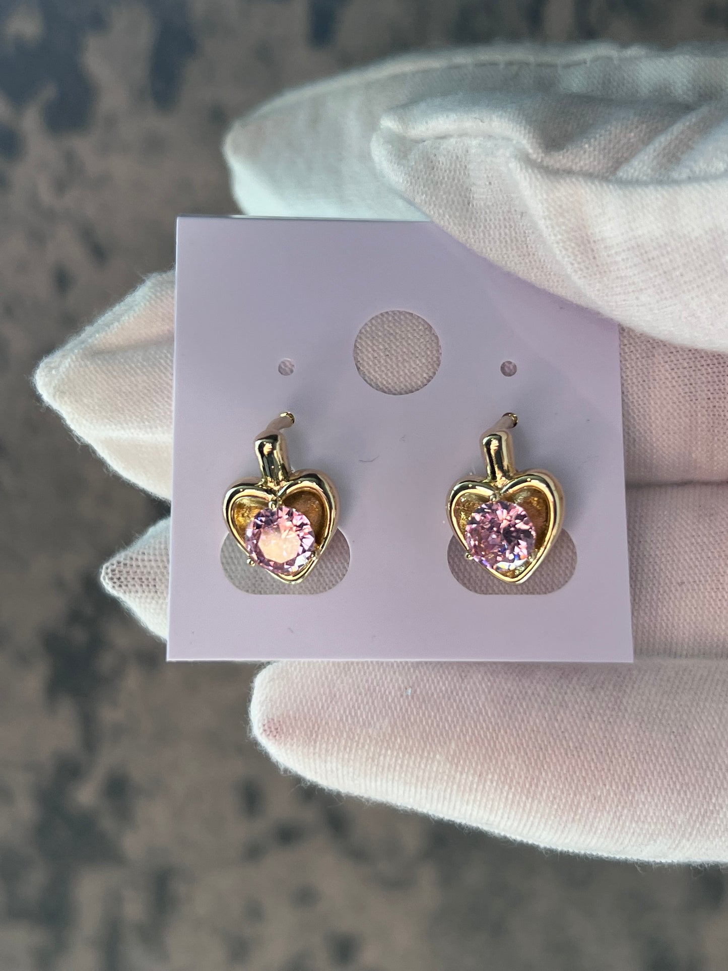 Pink heart small hoops gold laminated